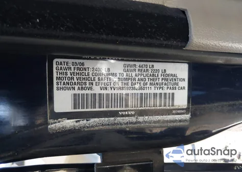 2006 Volvo S60 2.5T из США, поврежденный, VIN YV1RS592362550111